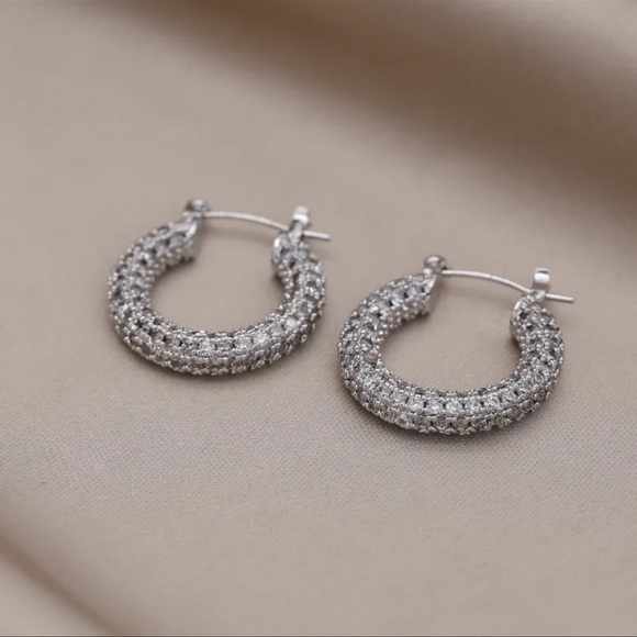 Baby Amalfi Pave Crystal Silver Hoops Earrings - Picture 6 of 12